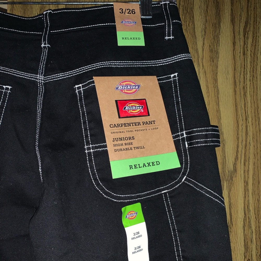 Dickies Carpenter Pants black with white stitches.